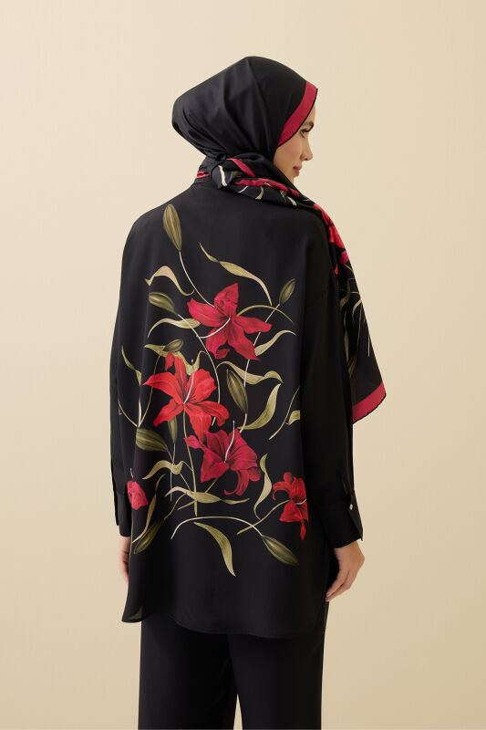 Zambak Black-Red Silk Shirt Pajamas - 6