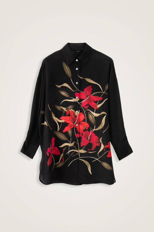 Zambak Black-Red Silk Shirt Pajamas - 2