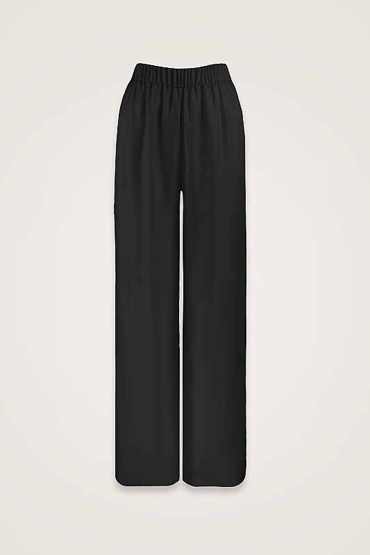Zambak Black Solid Color Silk Trousers - 1