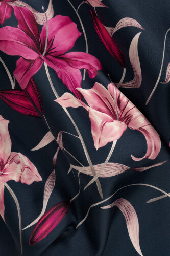 Zambak Lacivert-Fuşya İpek Elbise Şalı 70x210 - Imannoor (4)