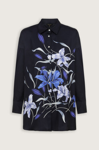 Zambak Lacivert Krep İpek Gömlek Pijama - Imannoor (2)