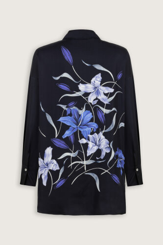 Zambak Lacivert Krep İpek Gömlek Pijama - Imannoor (4)