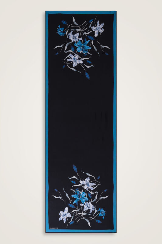 Zambak Lacivert Krep İpek Gömlek Şalı 70x210 - 2