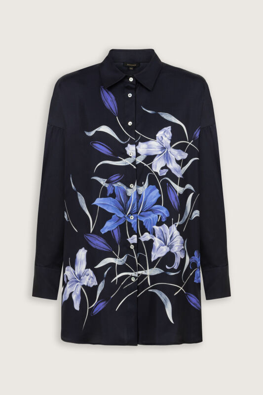 Zambak Navy Blue Silk Shirt Pajamas - 2