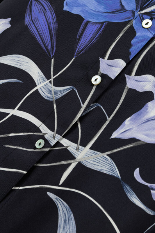 Zambak Navy Blue Silk Shirt Pajamas - 6