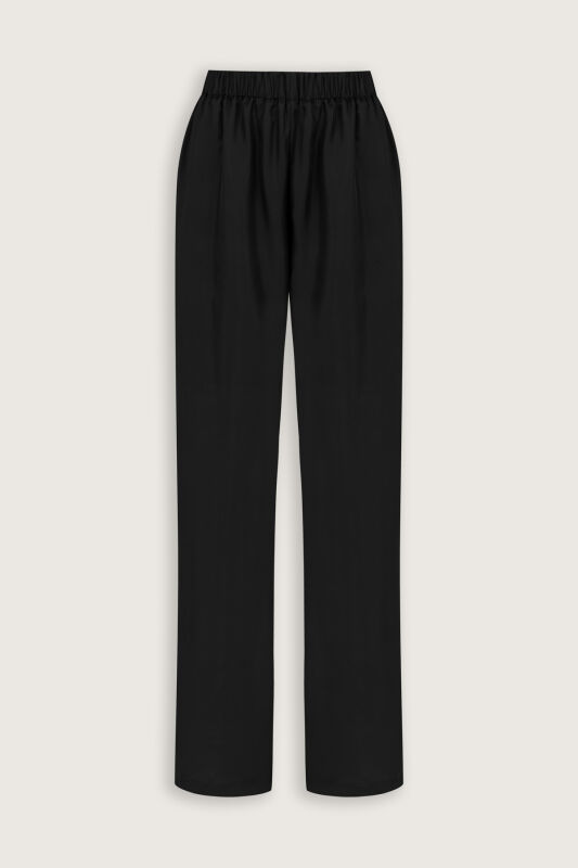 Zambak Navy Blue Solid Color Silk Trousers - 2
