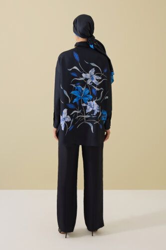 Zambak Navy Blue Solid Color Silk Trousers - 5