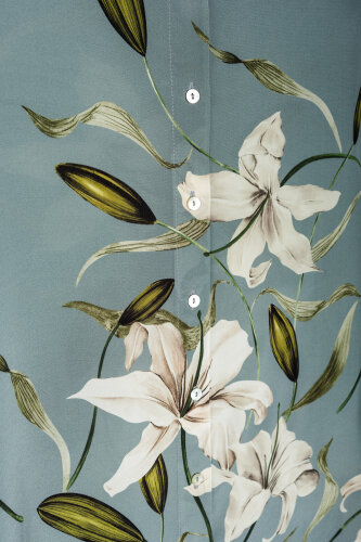 Zambak Turkuaz Krep İpek Gömlek Pijama - Imannoor (3)