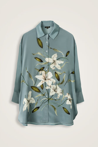 Zambak Turquoise Silk Shirt Pajamas - 1