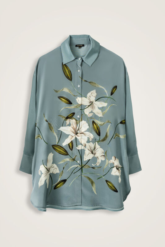 Zambak Turquoise Silk Shirt Pajamas - 1