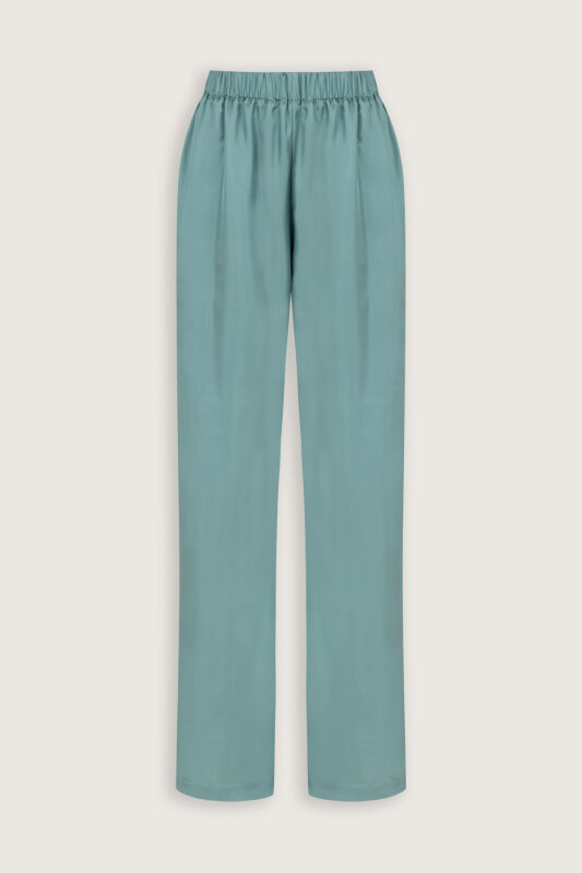 Zambak Turquoise Solid Color Silk Trousers - 2