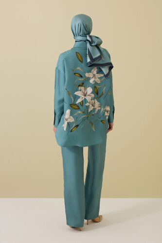 Zambak Turquoise Solid Color Silk Trousers - 5