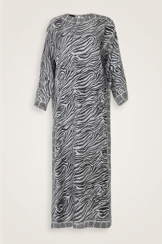 Zebra Gri İpek Elbise 