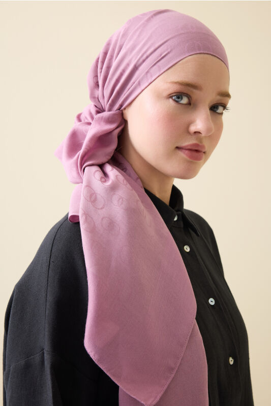 Zincir Desen Gül Kurusu Pamuk İpek Şal 70x210 - 5