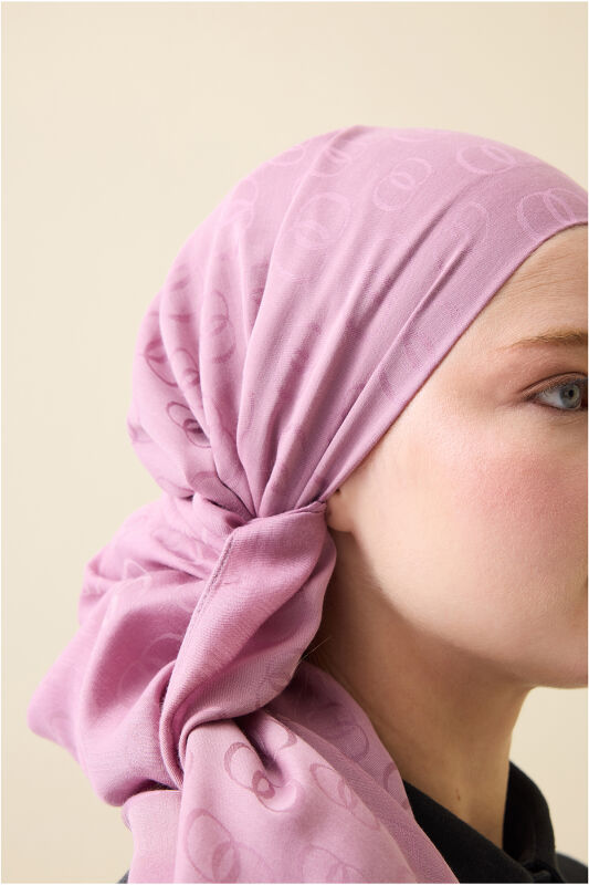 Zincir Desen Gül Kurusu Pamuk İpek Şal 70x210 - 3