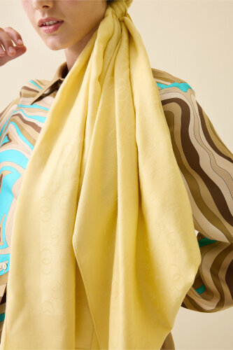Zincir Desen Limon Sarısı Pamuk İpek Şal 70x210 - 5