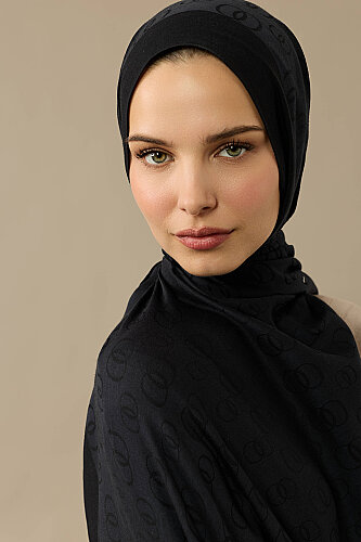 Zincir Desen Siyah Pamuk İpek Şal 70x210 - Imannoor (3)