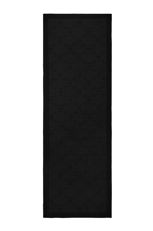  Zincir Kare Siyah Pamuk İpek Şal 70x210 - 2