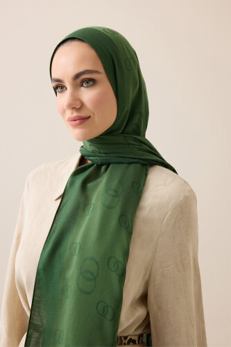  Zincir Kare Yeşil Pamuk İpek Şal 70x210 - Imannoor (3)