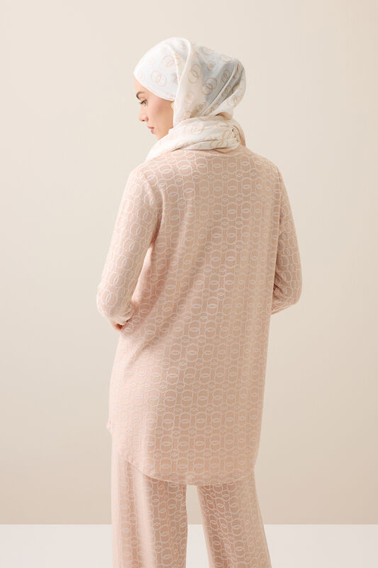 Zincir Krem Jakar Penye Bluz - 5