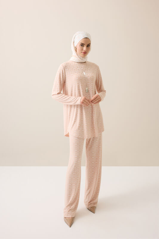 Zincir Krem Jakar Penye Pantolon - 1