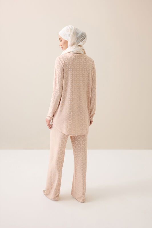 Zincir Krem Jakar Penye Pantolon - 5