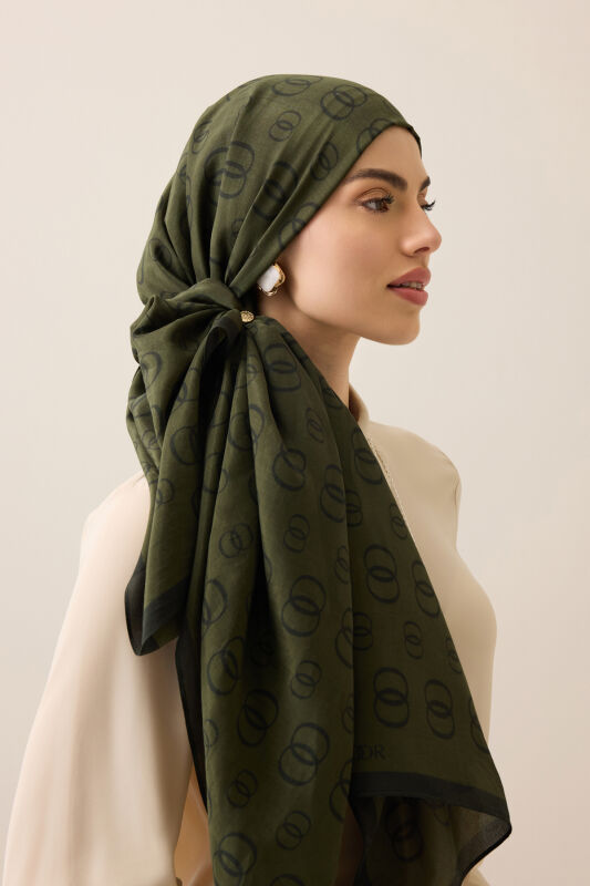 Zincir Logo Haki Pamuk Floş Şal 70x210 - 1
