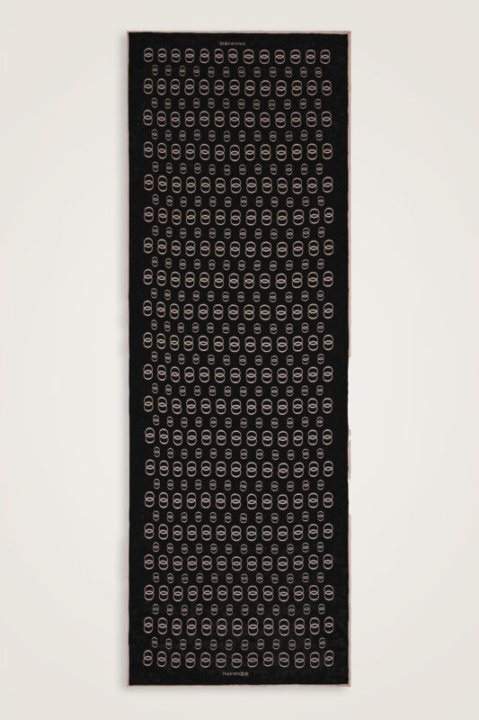 Zincir Logo Siyah-Krem Pamuk Floş Şal 70x210 - 1