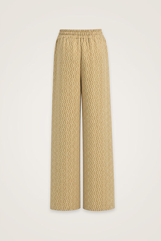 Zincir Monogram Bej Jakar Örme Pantolon - 2