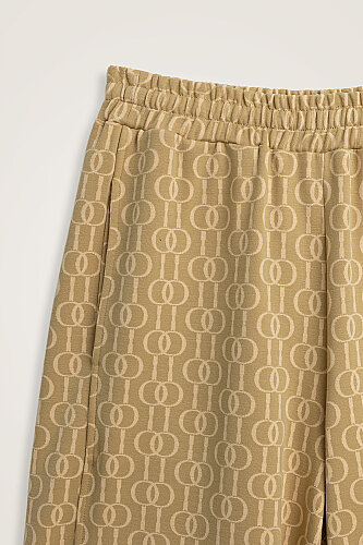 Zincir Monogram Bej Jakar Örme Pantolon - Imannoor (4)