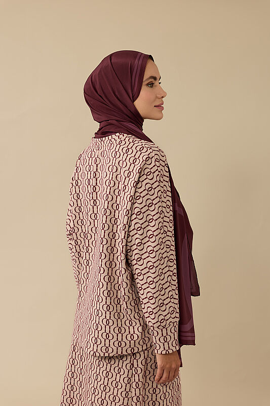 Zincir Monogram Bordo Jakar Örme Bluz - 2