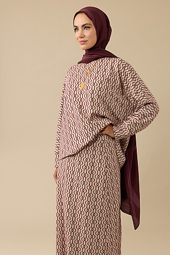 Zincir Monogram Bordo Jakar Örme Etek - Imannoor (3)