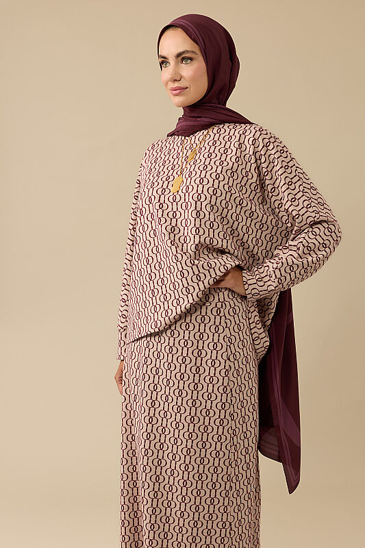 Zincir Monogram Bordo Jakar Örme Etek - 3