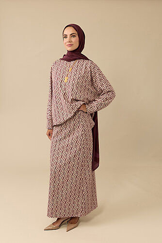 Zincir Monogram Bordo Jakar Örme Etek - Imannoor (1)