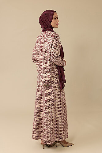 Zincir Monogram Bordo Jakar Örme Etek - 5