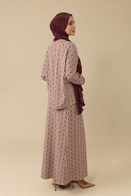 Zincir Monogram Bordo Jakar Örme Etek - 5