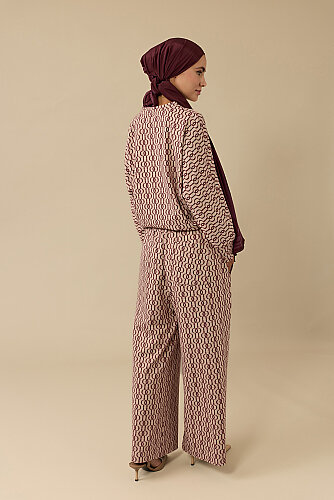 Zincir Monogram Bordo Jakar Örme Pantolon - Imannoor (4)