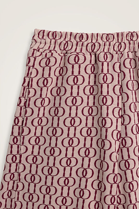 Zincir Monogram Bordo Jakar Örme Pantolon - 4