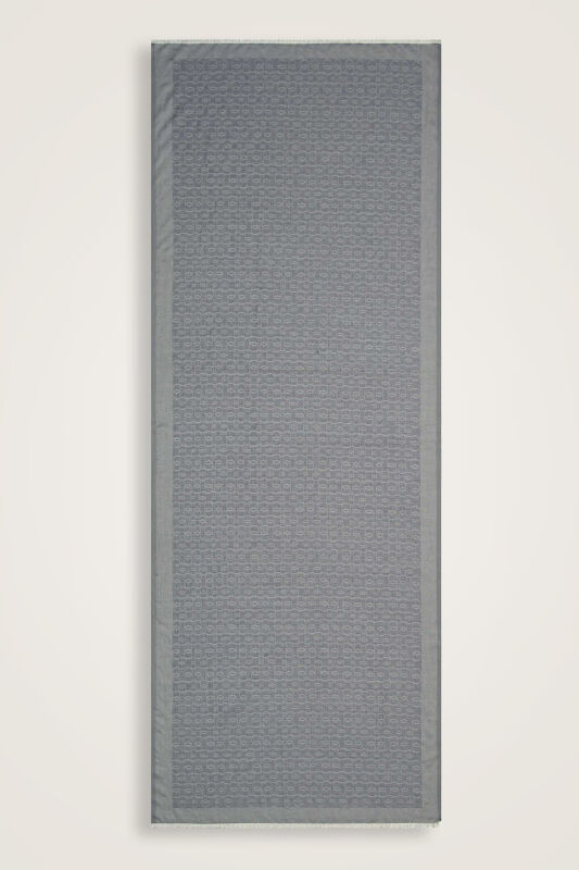 Zincir Monogram Gri Pamuk İpek Şal 80x210 - 1