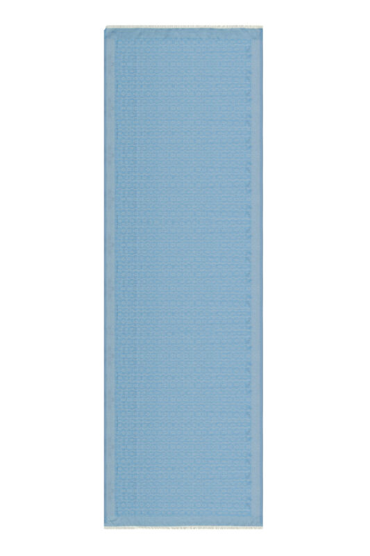 Zincir Monogram Mavi Pamuk İpek Şal 70x210 - 2
