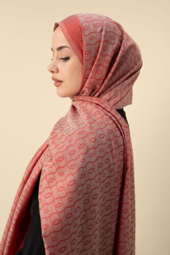 Zincir Monogram Mercan Pamuk İpek Şal 80x210 - 1