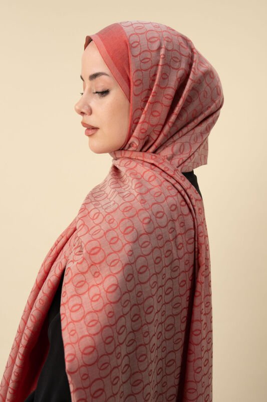 Zincir Monogram Mercan Pamuk İpek Şal 80x210 - 1