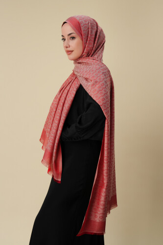 Zincir Monogram Mercan Pamuk İpek Şal 80x210 - 5