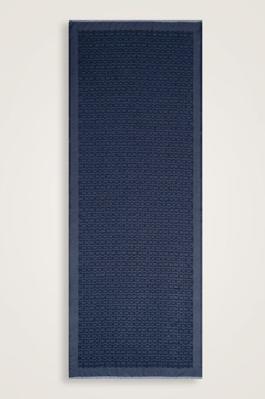 Zincir Monogram Koyu Gri Pamuk İpek Şal 80x210 - 1