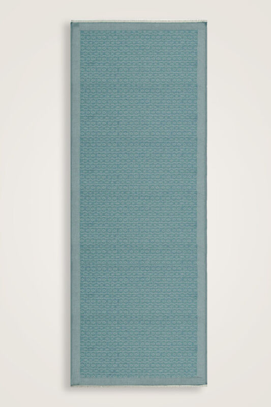Zincir Monogram Petrol Mavisi Pamuk İpek Şal 80x210 - 2